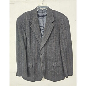 Men's Blazer Sport Coat New England Collection Wool 42L Gray Herringbone Tweed
